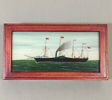 3 Boites Gigognes, Peinture Décorative, Bateau Vapeur Sur La Mer, Couleur Rouge 