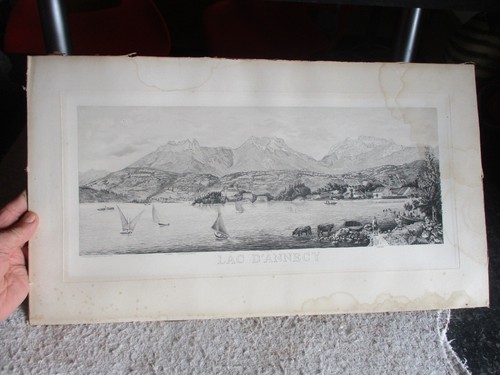 Ancien tableau gravure lac - ancien,