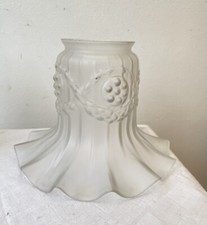 French Antique Lamp Shade Glass Clear Frosted Ruffled Tulip