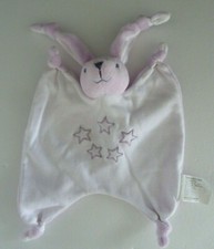1. DOUDOU PLAT TOUT COMPTE FAIT LAPIN MAUVE ROSE BLANC NEZ VIOLET ETOILES NEUF*