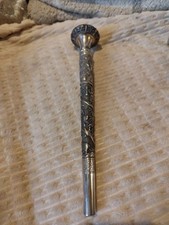 Grand Pommeau Canne/ Ombrelle Argent Sculpté Indochine Vers 1900 Ou Avant 