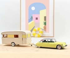 Norev - CITROEN DS 19 1960 jaune + caravane DIGUE PANORAMIC réf 181762 Neuf 1/18