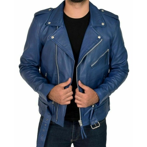 Veste cuir bleu - cuir, pour