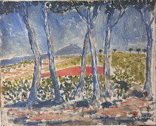 Tableau ancien école Varoise Fauve Fauvisme paysage aux pins et colline RICHET