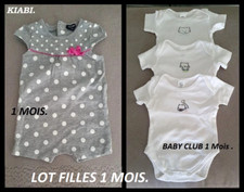 LOT 1 Mois filles de 3 bodys blanc et 1 barboteuse grise