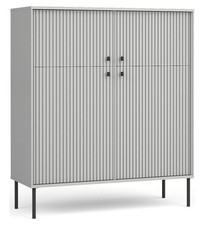 Highboard Iris Commode Élevée 105x41x122cm Façades Rainurées Grises 4 Portes