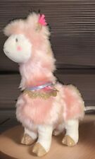 A# Doudou Histoire d'Ours peluche Lama rose paillettes dorées Plumes Env 35 Cm