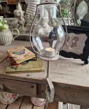 BOUGEOIR POUR PLATEAU DE TABLE LANTERNE ANCIEN STYLE SHABBY MÉTAL VERRE JARDI...