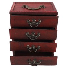 Boîte à Bijoux Chinois Vintage Case 4 Tiroirs Bois Oriental Compact Grande FR