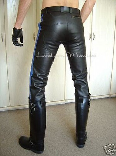 Pantalon cuir avec rayures - en,