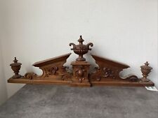 Ancien Grand Fronton De Meuble Décor Fleur Pot Anse Sculpte Vintage 