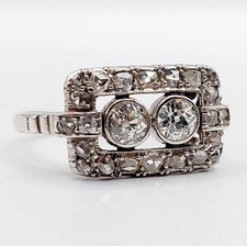 Bague tank art deco or blanc