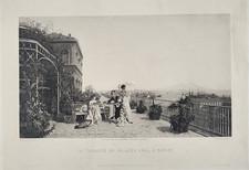 D'après G.  CASTIGLIONE (1829-1908) -  Naples vue du palais royal - Photogravure