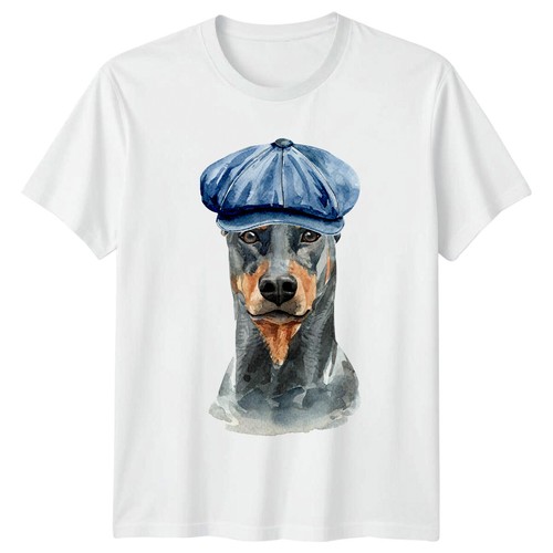 Shirt doberman dog blue - doberman, cap