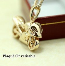 Pendentif neuf pour homme moto + chaine + ecrin En plaqué or véritable  à offrir