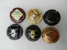 1-lot 5 capsules plaques de muselets de champagne et 1 de crémant d''Alsace