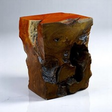 Table D'Appoint En Bois Massif 40Cm En Bloc En Bois Cube Pouf À Fleurs