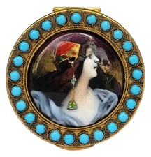 SUBLIME BOITE XIXe décor MINIATURE PEINTURE émaillée PORTRAIT FEMME et turquoise