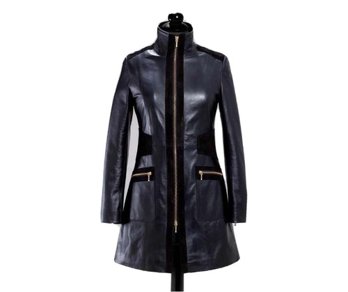 Leather coat women - coat, black