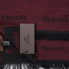 Church's Angleterre Marque Logo Écharpe Foncé Bordeaux Laine / Soie Fabriqué En