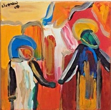 T KLEYMAN PATRICIA   - peintre français 1965 -  huile sur toile - 20/20 Cm