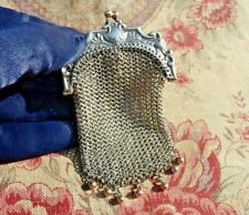 ANCIEN PORTE MONNAIE BOURSE en COTE de MAILLE en ARGENT XIXe pour CHATELAINE  