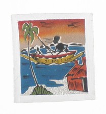 Tableau de sable africain du sénégal scene de vie pecheur en pirogue