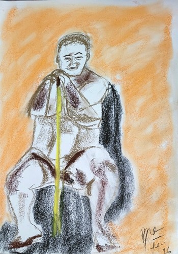 Pastel homme assis avec - assis,