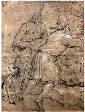 DESSIN ANCIEN  XVIIe siècle-École Hollandaise ( Cornelis BEGA ?) Encre et rehaut