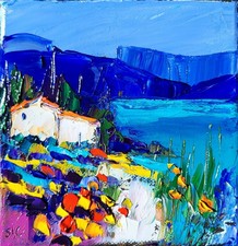 Tableau original de Sic 15x15 cm abstrait " Le chemin " au couteau