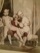 AUGUSTE LEROUX CURIOSA SUPERBE GRAVURE lithographie scène érotique cadre superbe