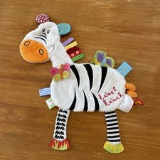 Doudou Zèbre blanc rayé noir label Label ORANGE Oiseau Fleur Papillon Étiquettes