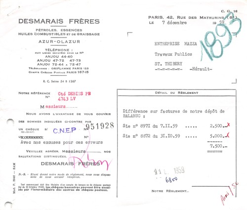 1332 1959 facture - , desmarais