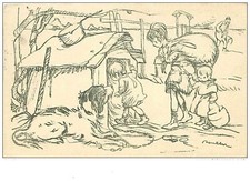 ILLUSTRATEURS.n°661.POULBOT?.DESSIN D'ENFANTS ENTRANT DANS UNE NICHE DE CHIEN