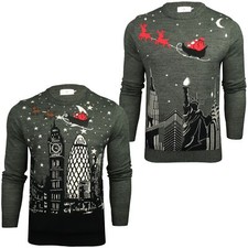 Xact Pull de Noël pour Homme, Horizon de Londres ou de New York, Col Rond