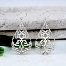 Élégant Larme Boucles Solide Véritable 925 Argent Sterling Handmade Noël Cadeau