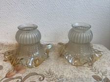 2 Anciens Abat Jour Tulipe Volant Blanc Et Ambré Deco Rétro Vintage