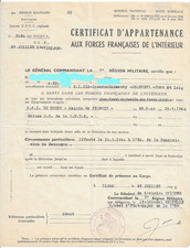 Certificat d'appartenance aux FFI Juillet 1948