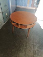 Travailleus Table D Appoint Ronde 1960 Placage 3 Tiroirs 