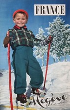 OLD POSTER MEGEVE L ENSOILLEE SKI,  WINTER SPORT IN FRANCE circa 1955 -  60