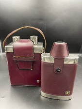 Set de voyage flasque alcool et deux bouteilles avec verres shots métal & cuir