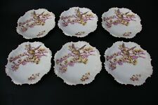 6 belles Assiettes à dessert en porcelaine de Limoges 1900 - Décor oiseau