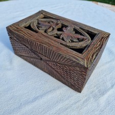 Coffret Ancien Boîte À Bijoux En Bois Sculpté Début 20ème, Collection Vintage. 