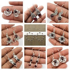 Argent Sterling Naturel Gemme Grenat Noël Cadeau Charmant Pendantes Oreilles