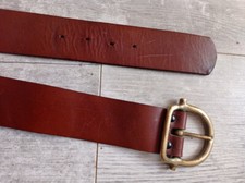 Large ceinture vintage cuir marron boucle laiton unisexe 84 cm