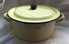 Cocotte Faitout Marmite casserole tole Émaillée Jaune Vintage couvercle Ancien