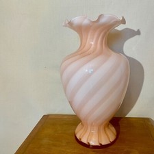 Grand vase italien vintage en verre de Murano rose tourbillonnant des années 70