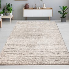 Tapis moderne beige à lignes doux robuste pour les pièces à vivre