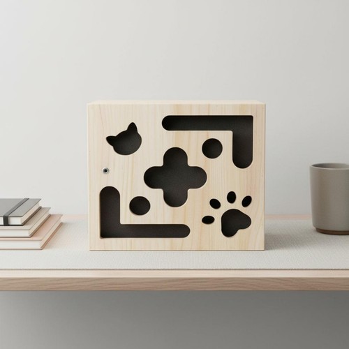 Boîte énigme chat bois - boîte,