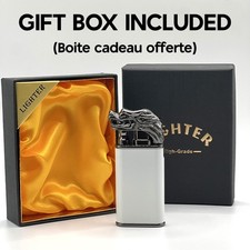 Briquet Dragon Blanc & Noir – Double Flamme Bleue Rechargeable Élégant